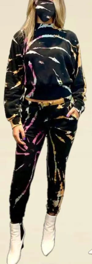 Black Rainbow Tie Dye Raglan Sleeve Crew Neck Crop Sweatshirt