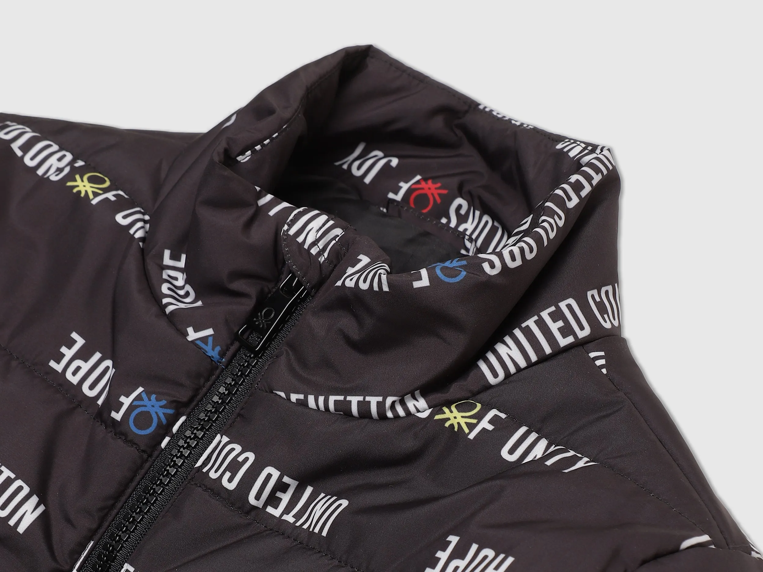 Boys Grey Printed High Neck Jacket