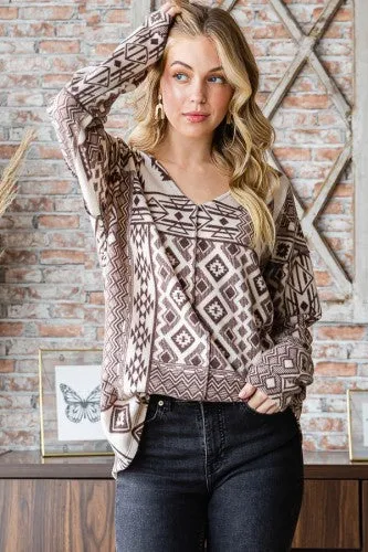 Brown Long Sleeve Aztec Top