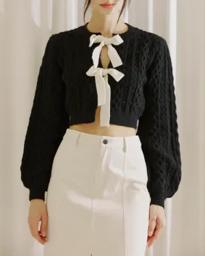 Cable Knit Balloon Sleeve Cardigan Sweater