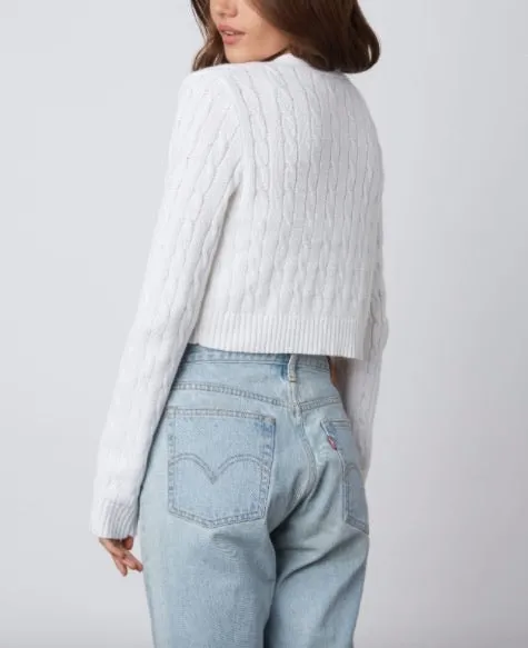 Cable Knit Long Sleeve V Neck Button Crop Sweater