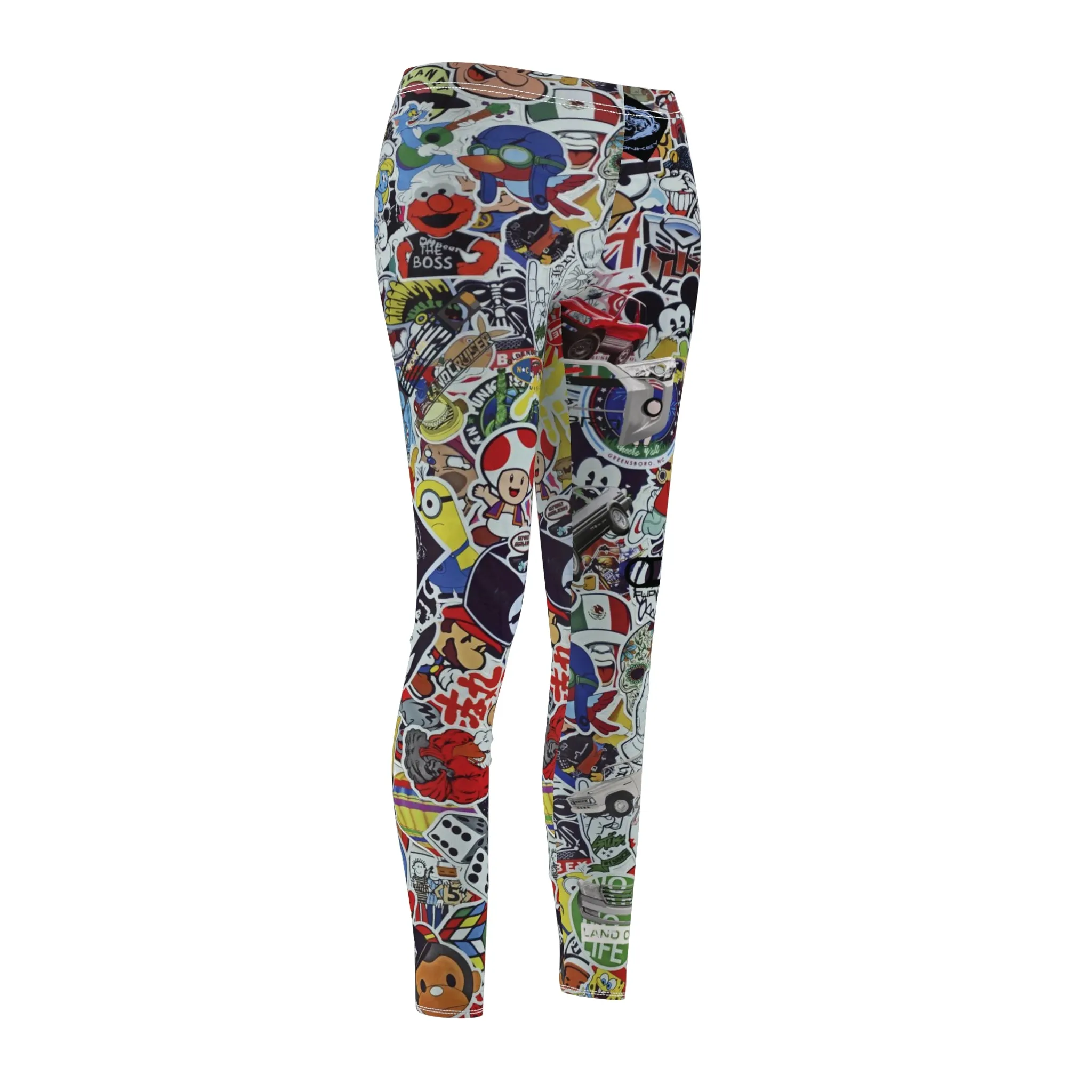 Cartoon Comic Stickerbomb Logo Womens Leggings Yoga Stretch Pants - Saiko Studio