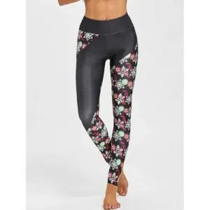 Christmas Snowflake Print Fitted Leggings - Black 2xl