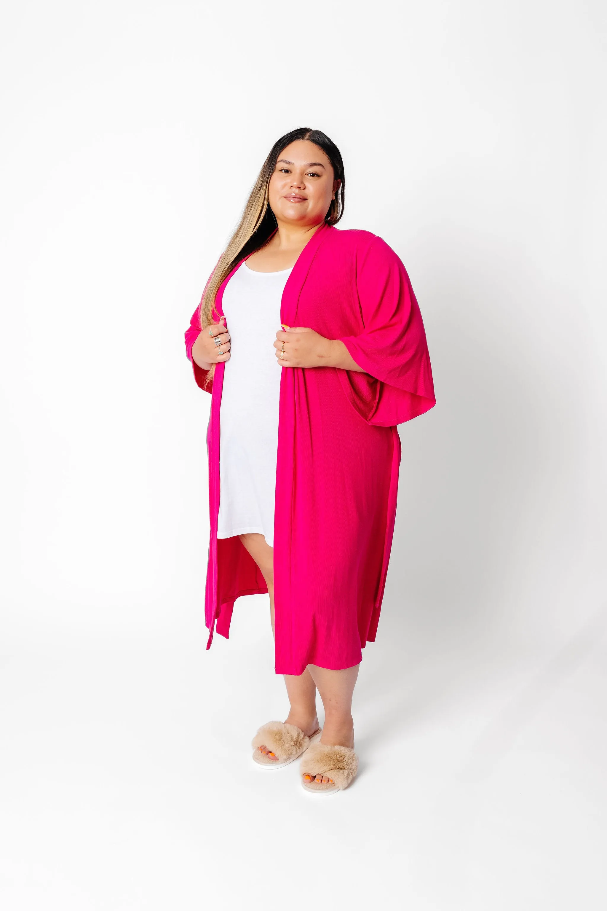 club rose ribbed robe