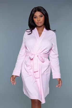 Color Block Waffle Robe – Plus Size Cotton Blend Wrap with Belt & Pockets