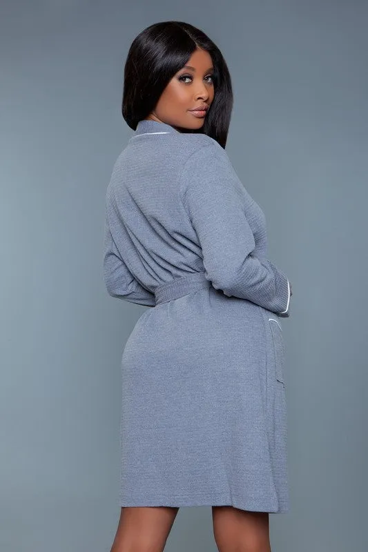 Color Block Waffle Robe – Plus Size Cotton Blend Wrap with Belt & Pockets
