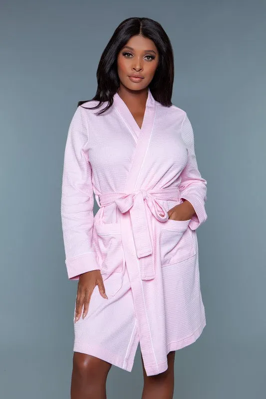 Color Block Waffle Robe – Plus Size Cotton Blend Wrap with Belt & Pockets