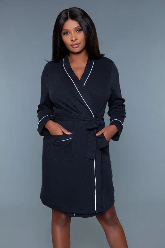 Color Block Waffle Robe – Plus Size Cotton Blend Wrap with Belt & Pockets