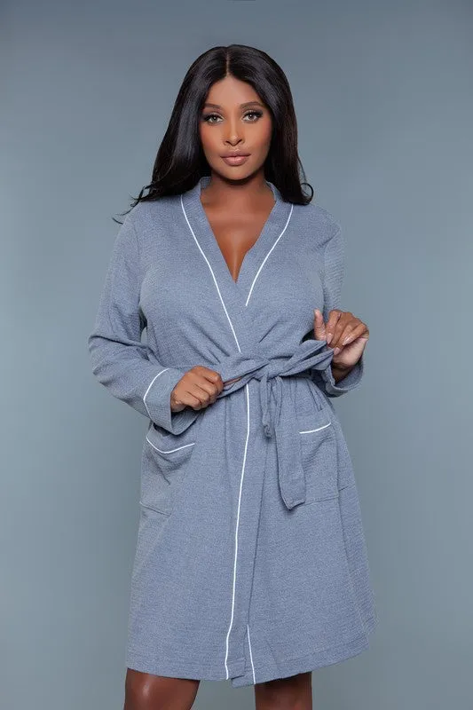 Color Block Waffle Robe – Plus Size Cotton Blend Wrap with Belt & Pockets