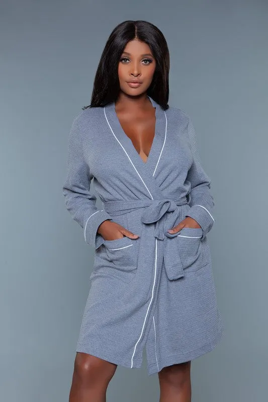Color Block Waffle Robe – Plus Size Cotton Blend Wrap with Belt & Pockets