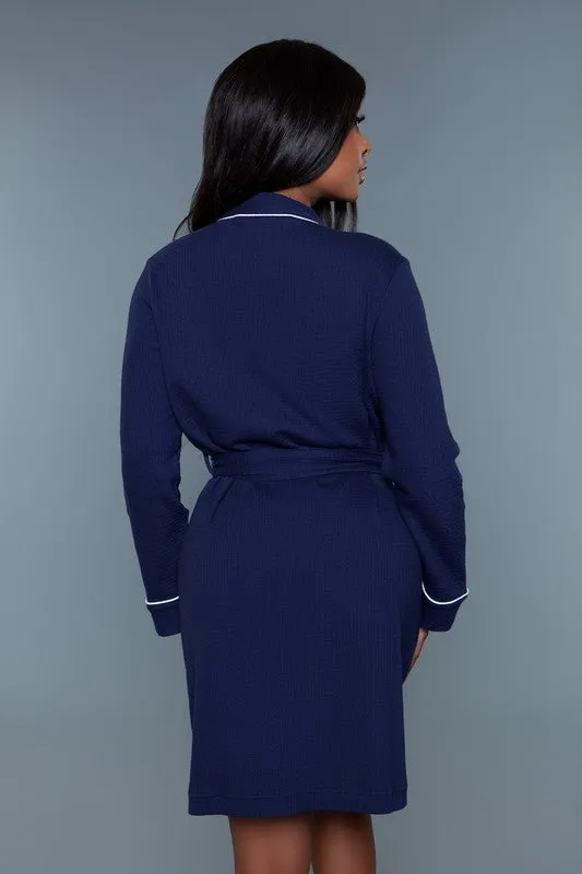 Color Block Waffle Robe – Plus Size Cotton Blend Wrap with Belt & Pockets