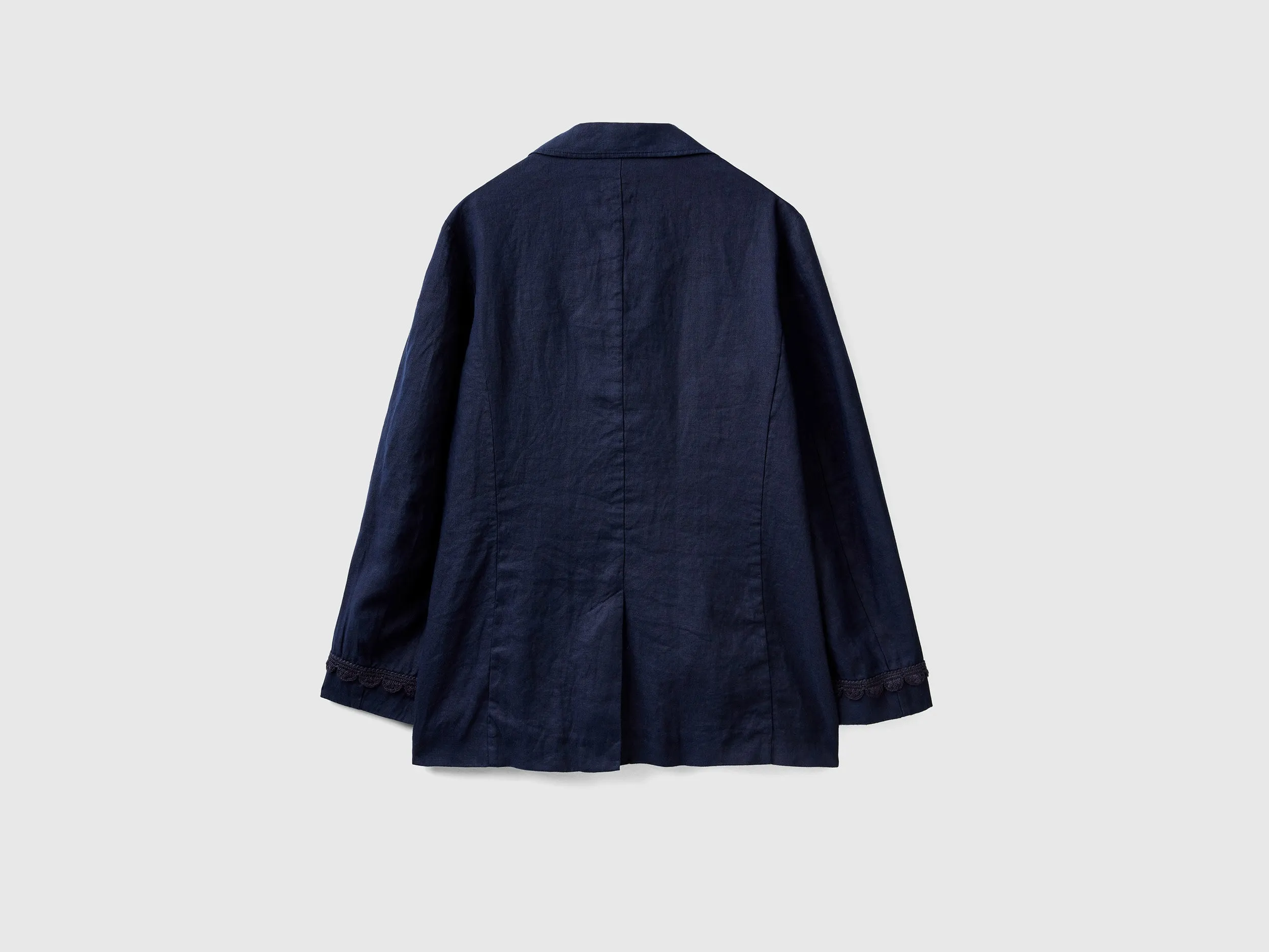 Comfortable Fit Lapel Neck Unlined Pure Linen Blue Jacket