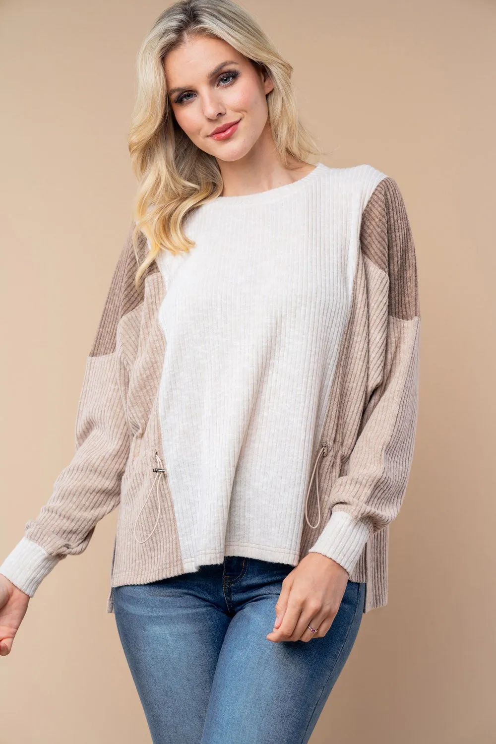 Corded Colorblock Knit Long Sleeve Top - Final Sale