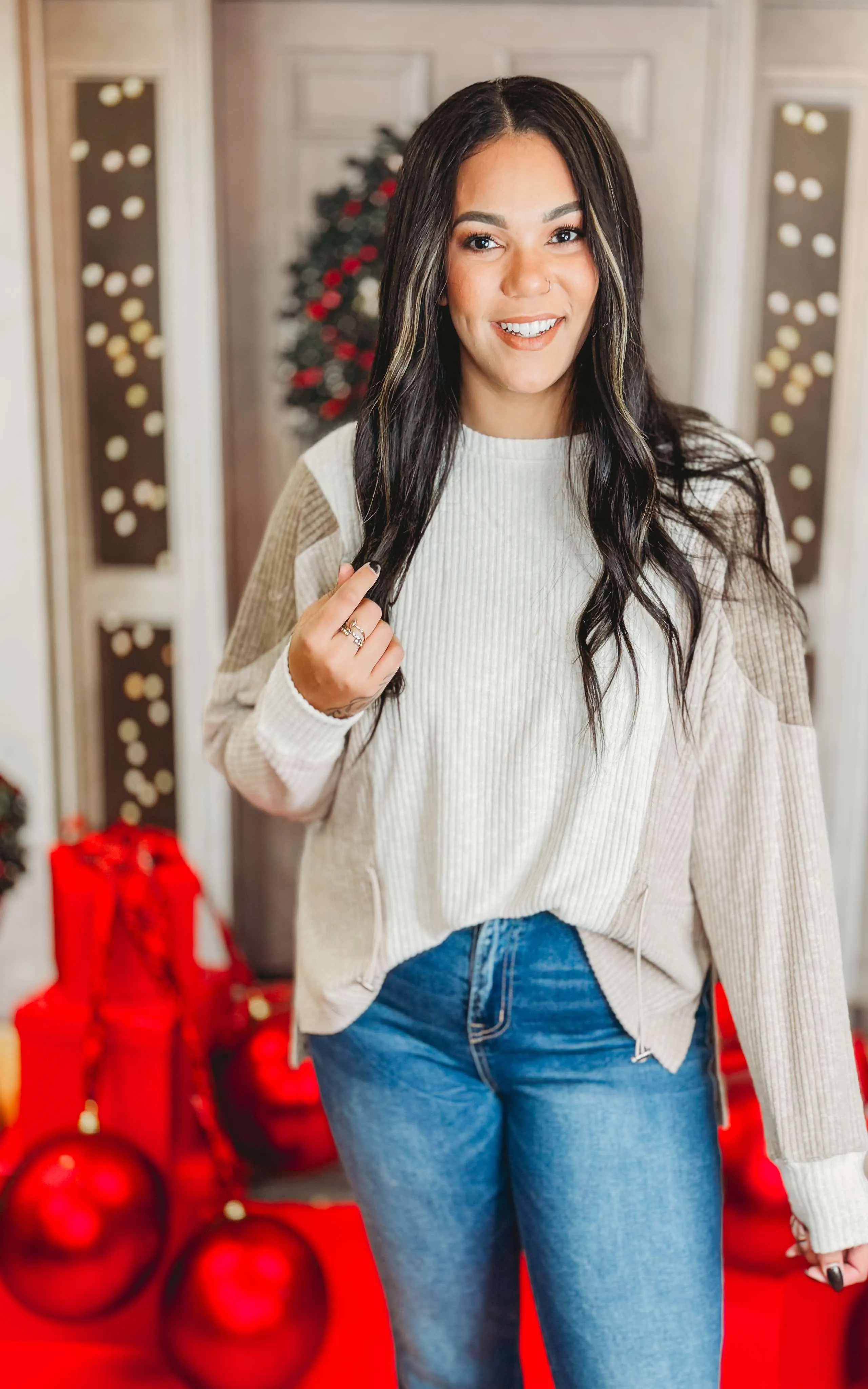 Corded Colorblock Knit Long Sleeve Top - Final Sale