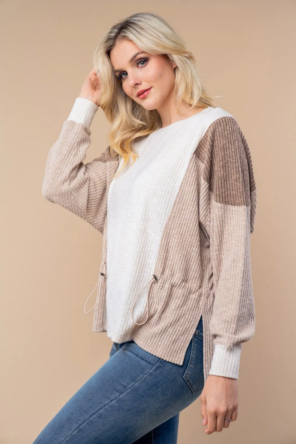 Corded Colorblock Knit Long Sleeve Top - Final Sale