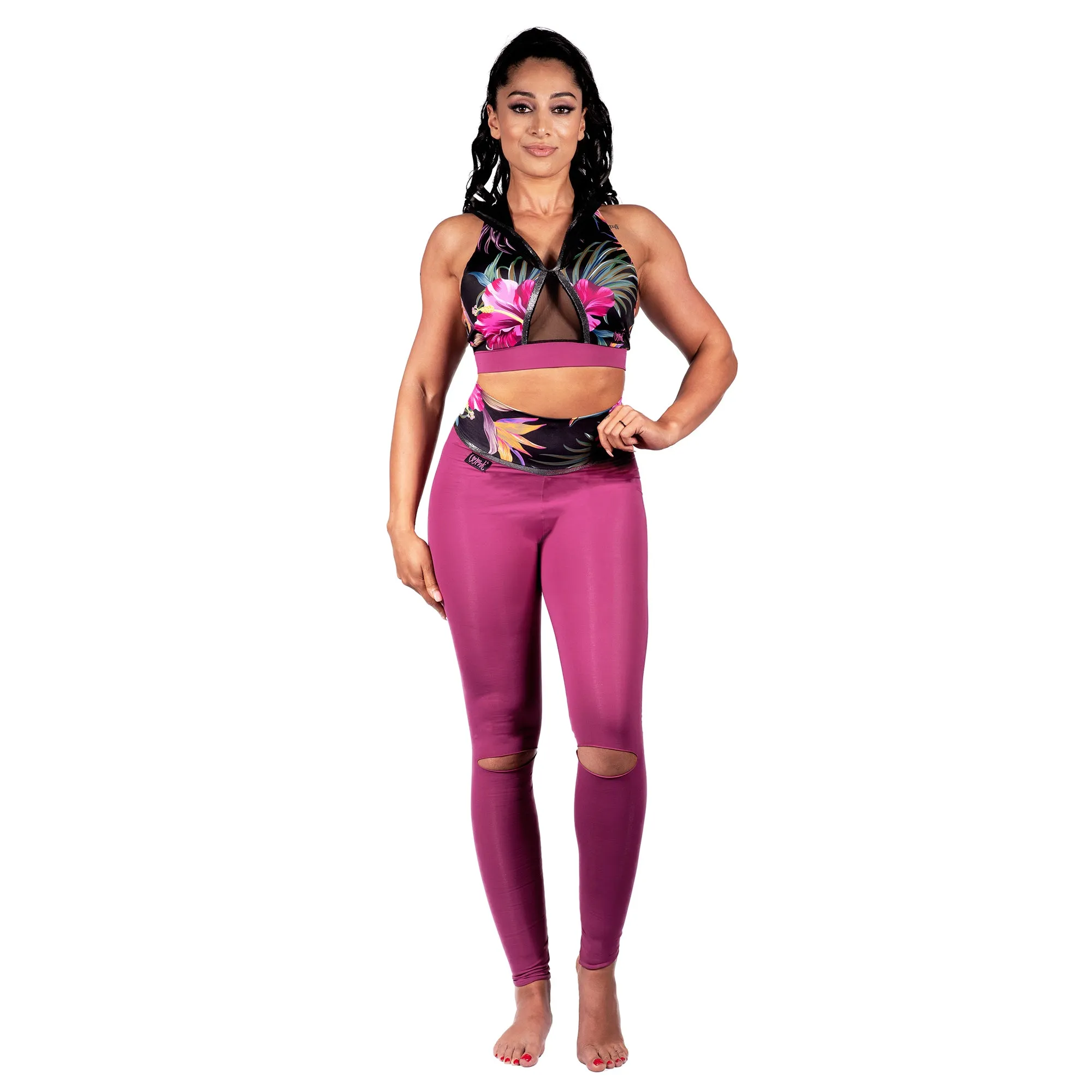 Coretta High Waist Compression Leggings - Flowers / Plum