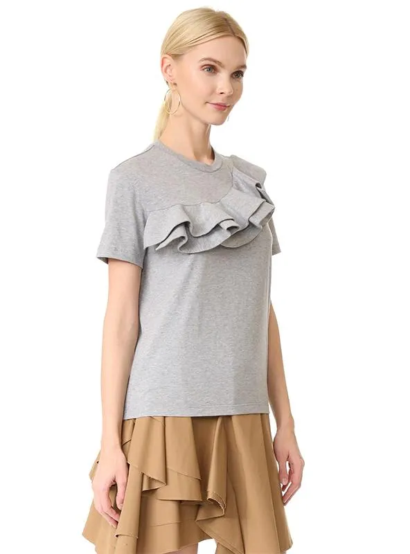 COTTON T-SHIRT SUMMER SOLID GRAY LADY TOPS