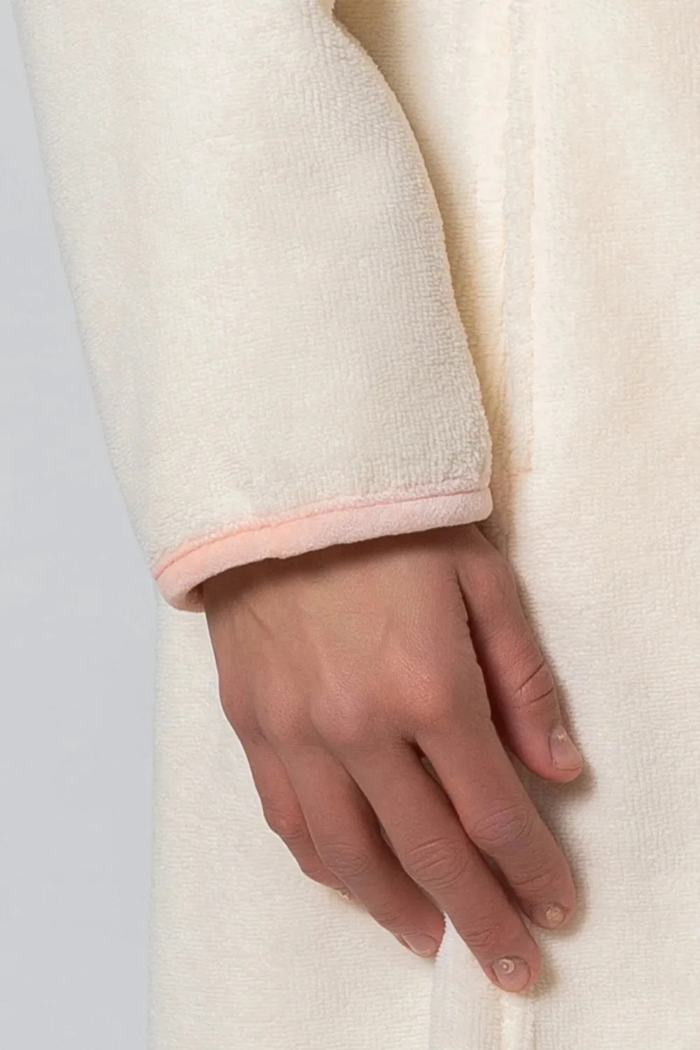 CottonSoft Cream Women’s Bathrobe with Peach Velour Binding