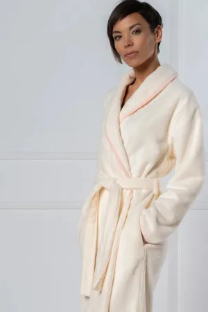 CottonSoft Cream Women’s Bathrobe with Peach Velour Binding
