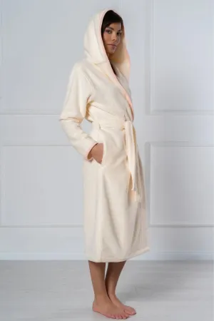 CottonSoft Women’s Hooded Bathrobe – Cream with Peach Velour Accents