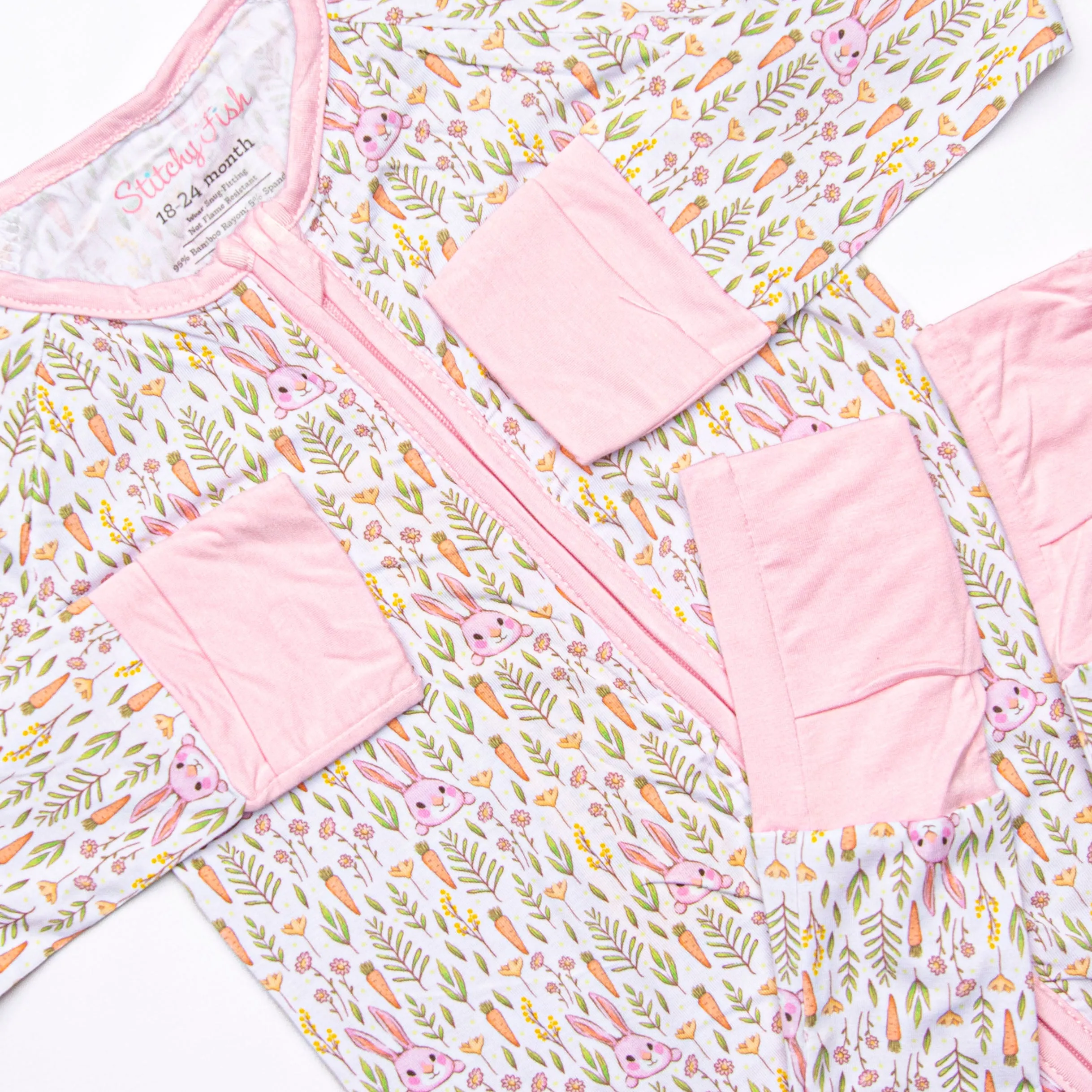 Cottontails and Carrots Bamboo Zippy Pajama, Pink