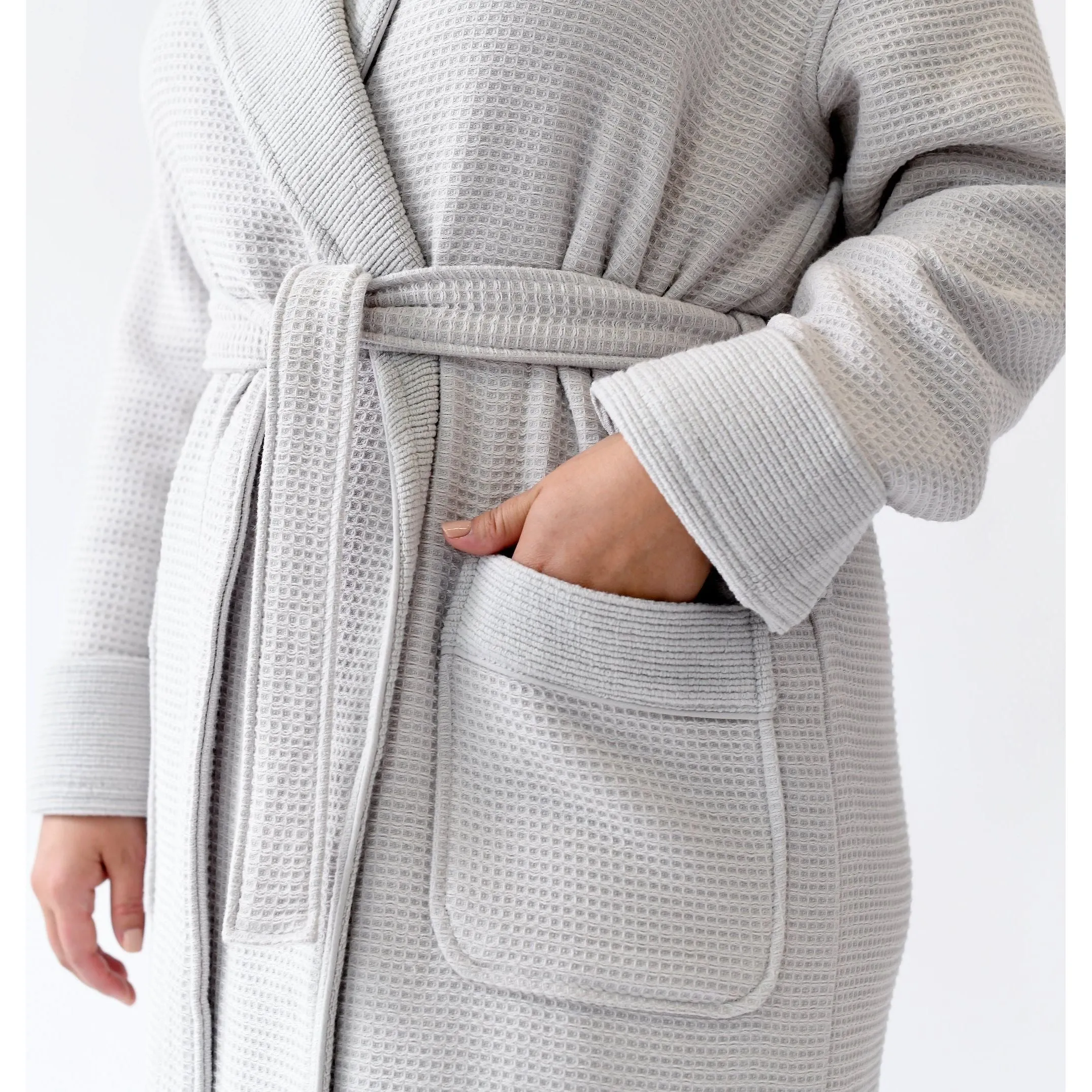 Cozy Earth Waffle Bath Robe Available in Charcoal, White and Light Grey