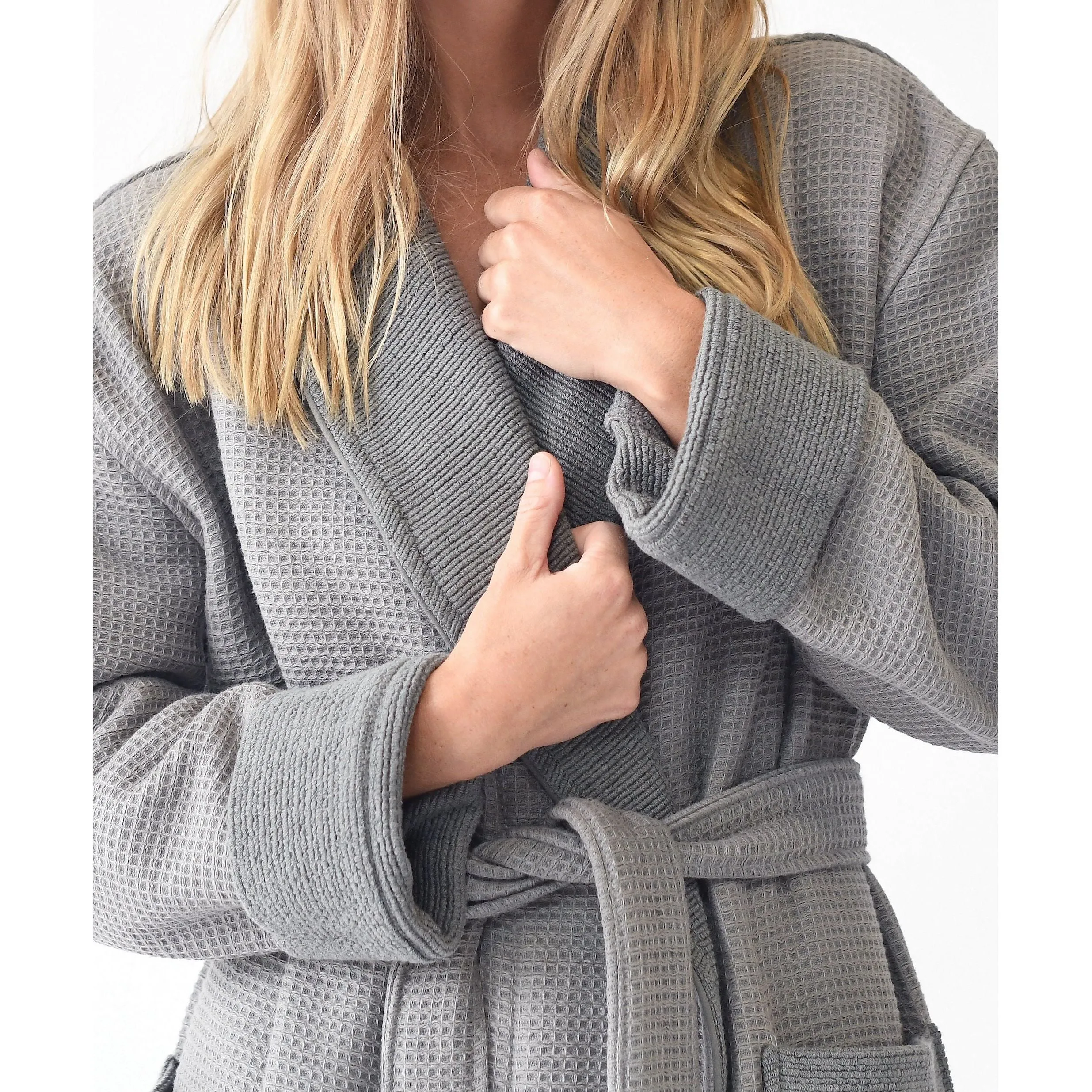 Cozy Earth Waffle Bath Robe Available in Charcoal, White and Light Grey