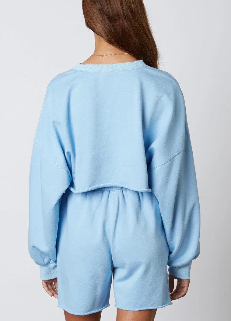 Crew Neck Drop Shoulder Crop Sweatshirt