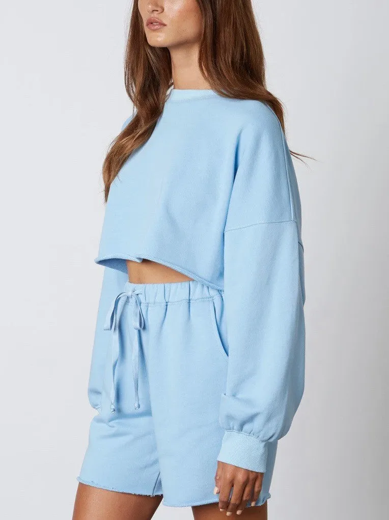 Crew Neck Drop Shoulder Crop Sweatshirt