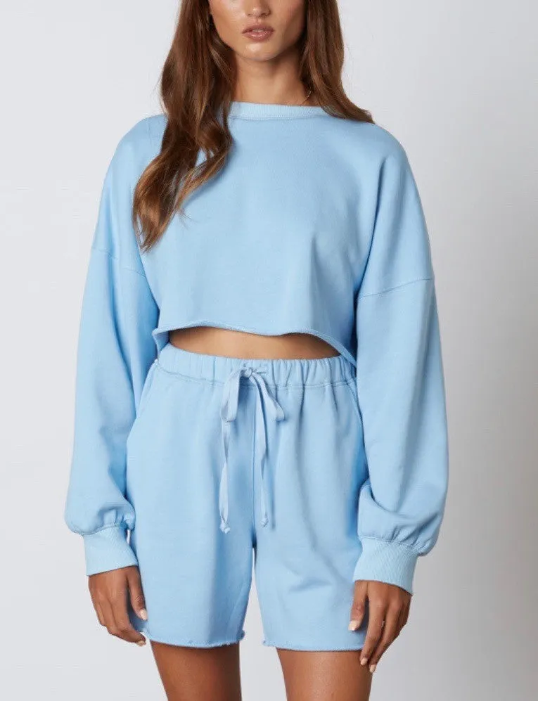 Crew Neck Drop Shoulder Crop Sweatshirt