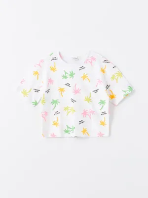 Crew Neck Printed Short Sleeve Girls Crop T-Shirt