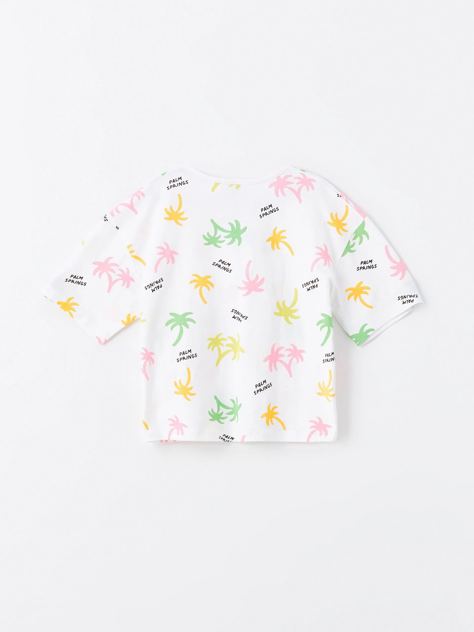 Crew Neck Printed Short Sleeve Girls Crop T-Shirt