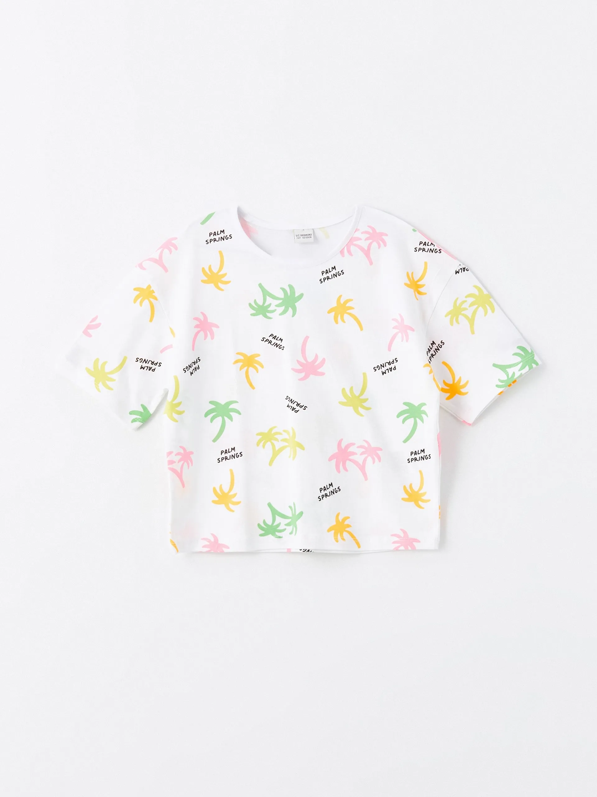 Crew Neck Printed Short Sleeve Girls Crop T-Shirt
