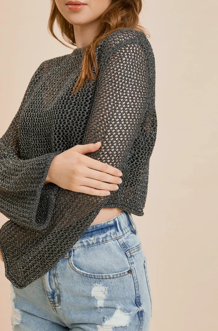 Crochet Long Sleeve Cropped Top