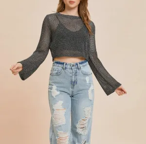 Crochet Long Sleeve Cropped Top