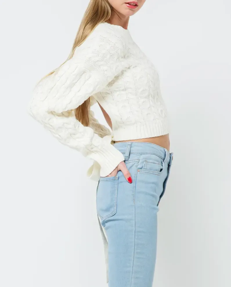 Cropped Knit Open Back Sweater