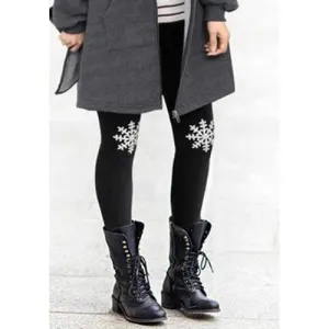 Cute Elastic Waist Snowflake Pattern Leggings For Women - Black Xl