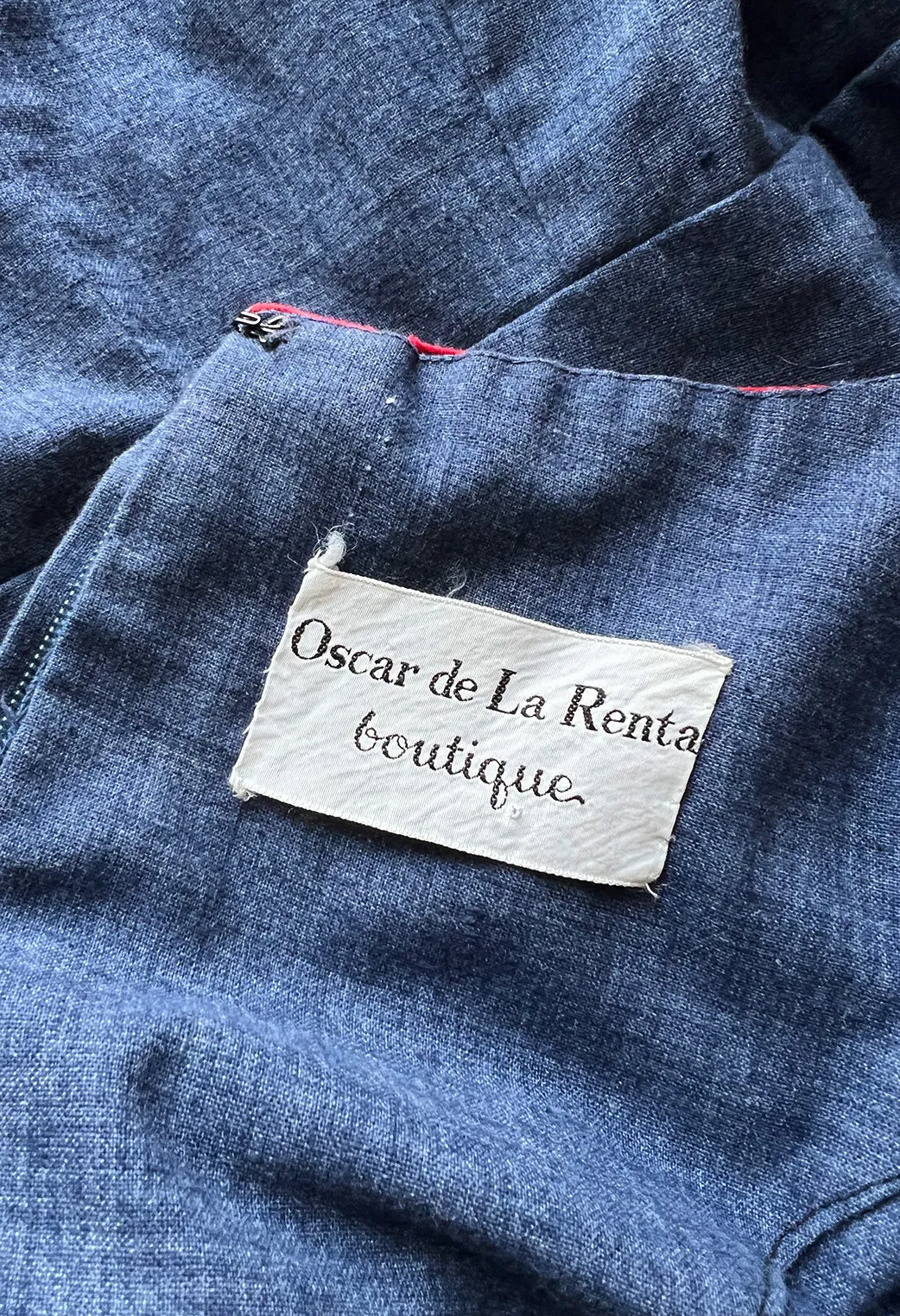 Cutest 1970s Oscar De La Renta Denim Look Cotton Playsuit w Red Braid Trim