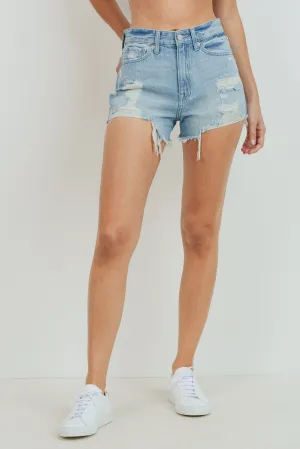 Denim Destroyed High Waist Jean Shorts
