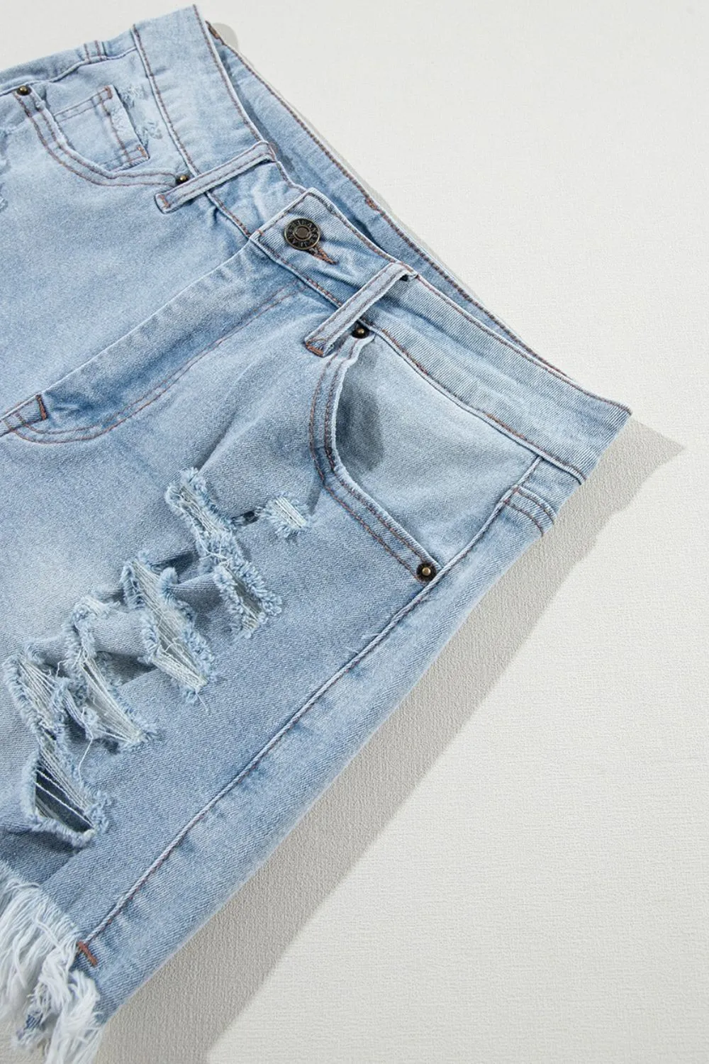 Distressed Raw Hem High Waist Denim Shorts Size 4-12