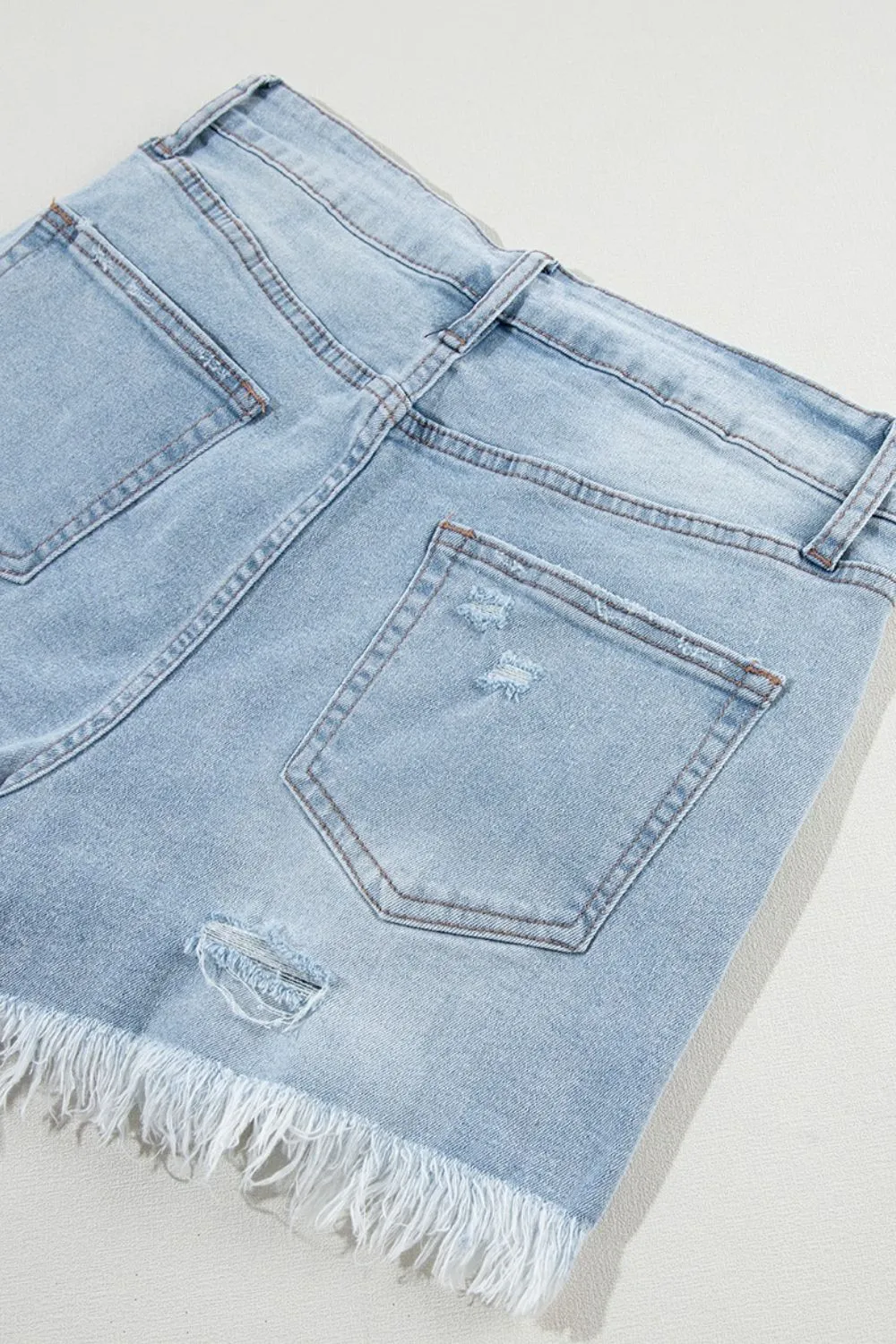 Distressed Raw Hem High Waist Denim Shorts Size 4-12