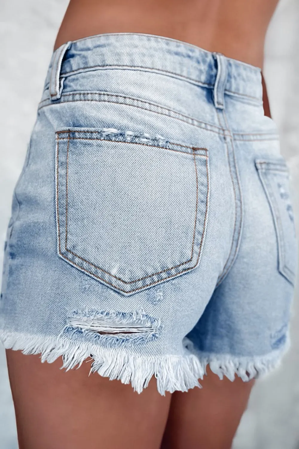 Distressed Raw Hem High Waist Denim Shorts Size 4-12