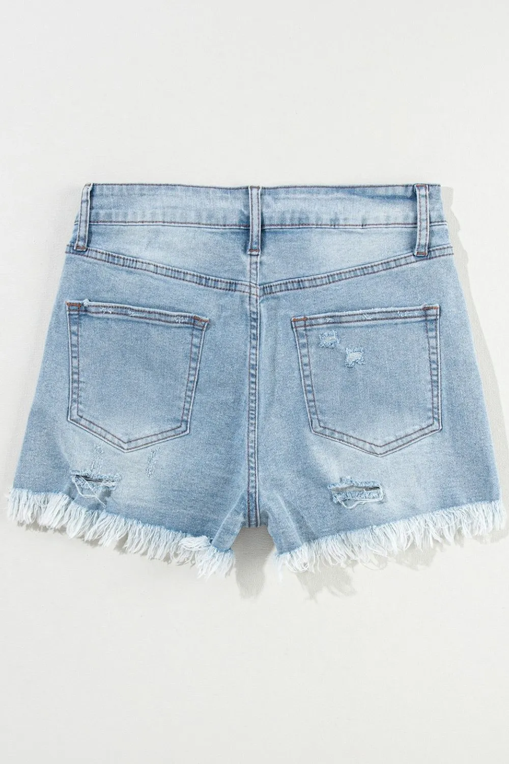 Distressed Raw Hem High Waist Denim Shorts Size 4-12