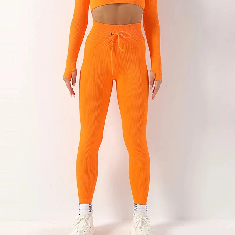 Drawstring Seamless High Waist Yoga Pants - Scrunch Butt Workout Leggings for Women