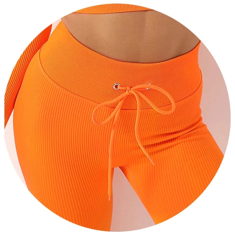 Drawstring Seamless High Waist Yoga Pants - Scrunch Butt Workout Leggings for Women
