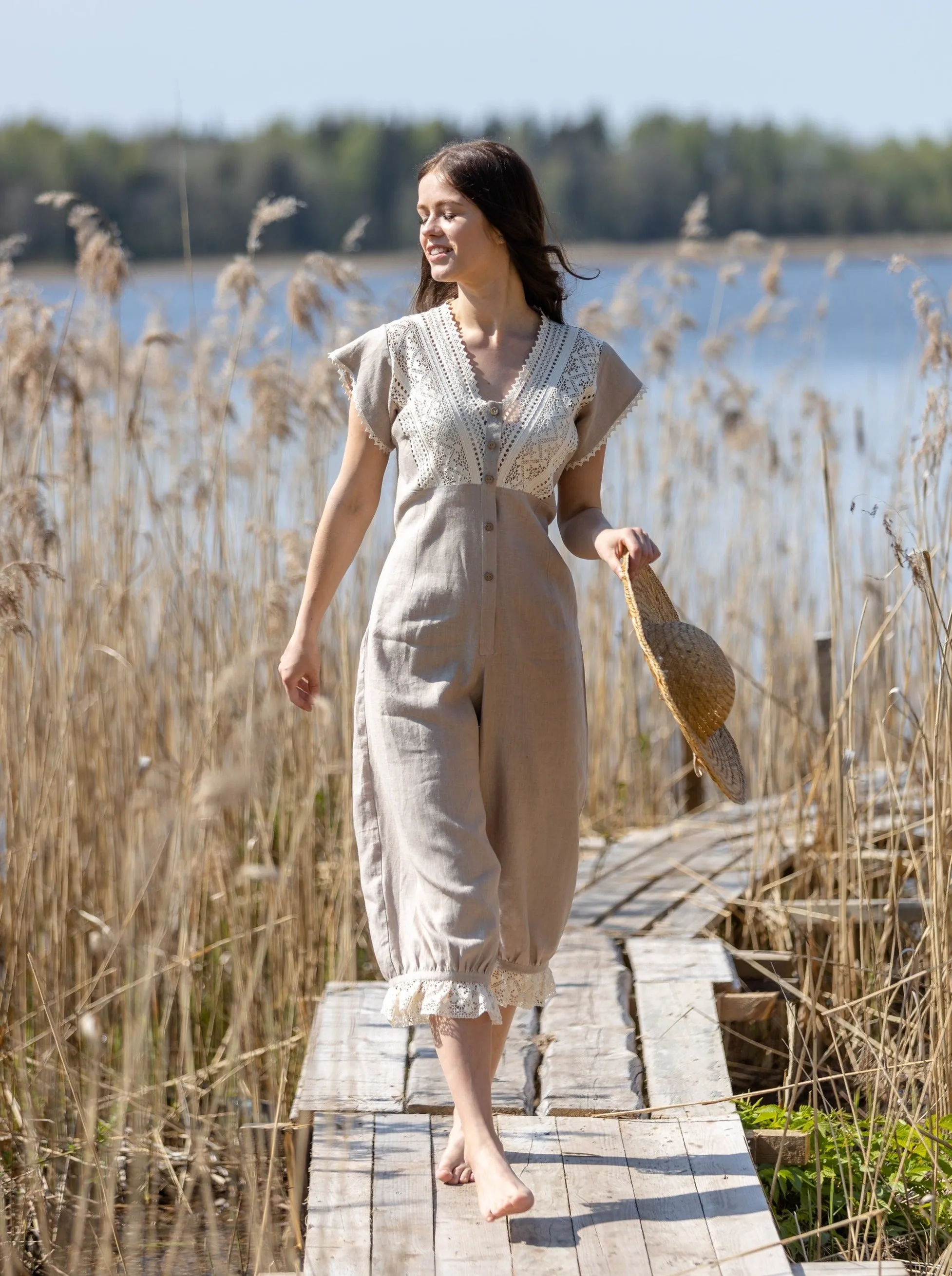Duchess Morning - Victorian Inspired Onesie in Natural Linen