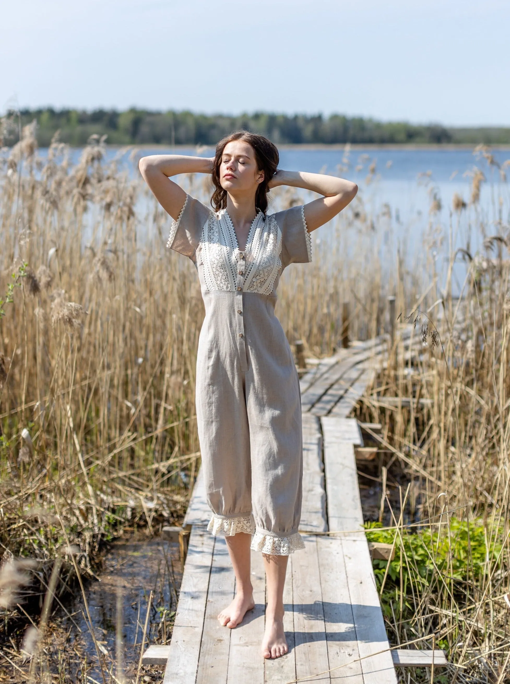 Duchess Morning - Victorian Inspired Onesie in Natural Linen