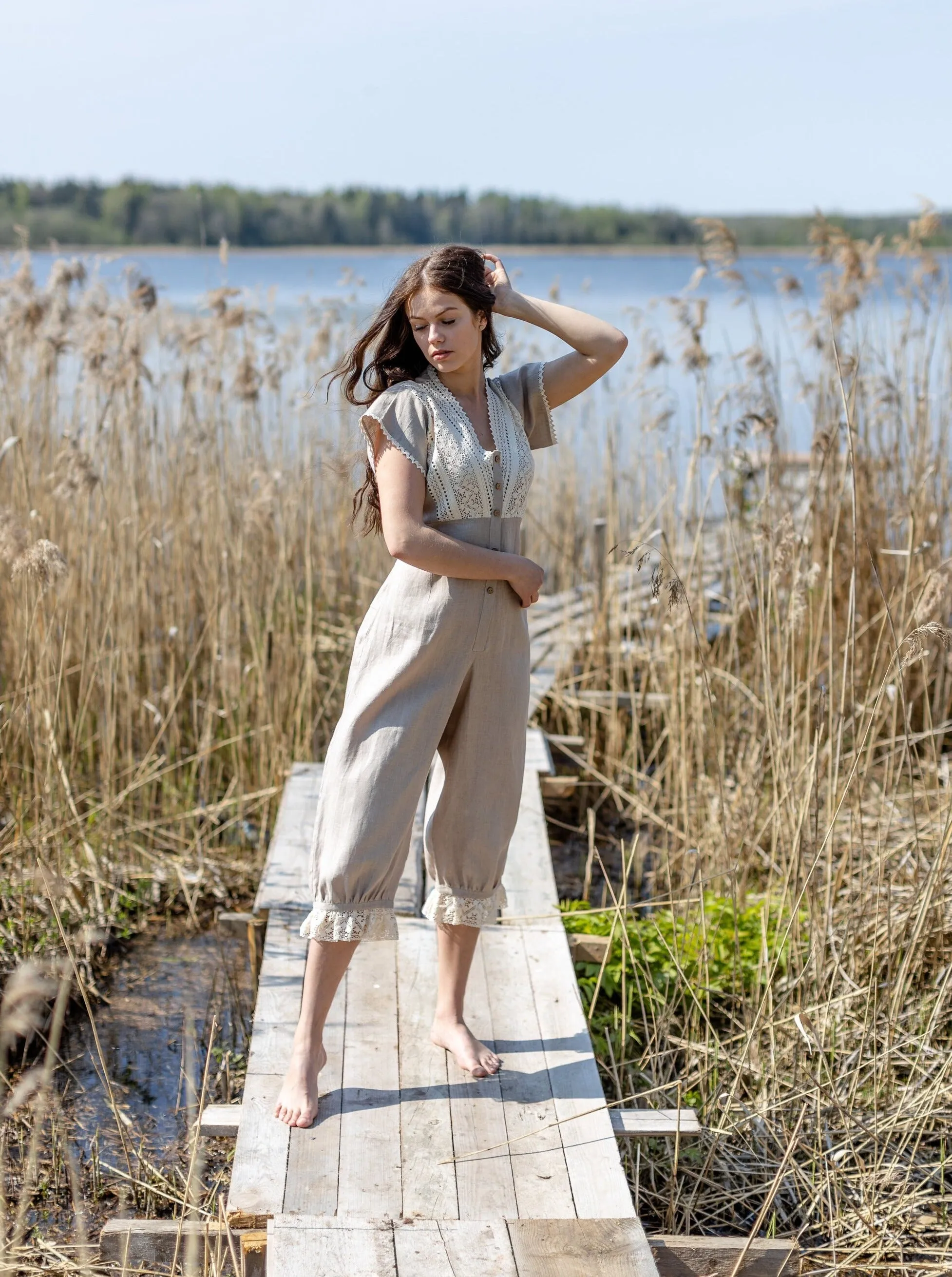 Duchess Morning - Victorian Inspired Onesie in Natural Linen