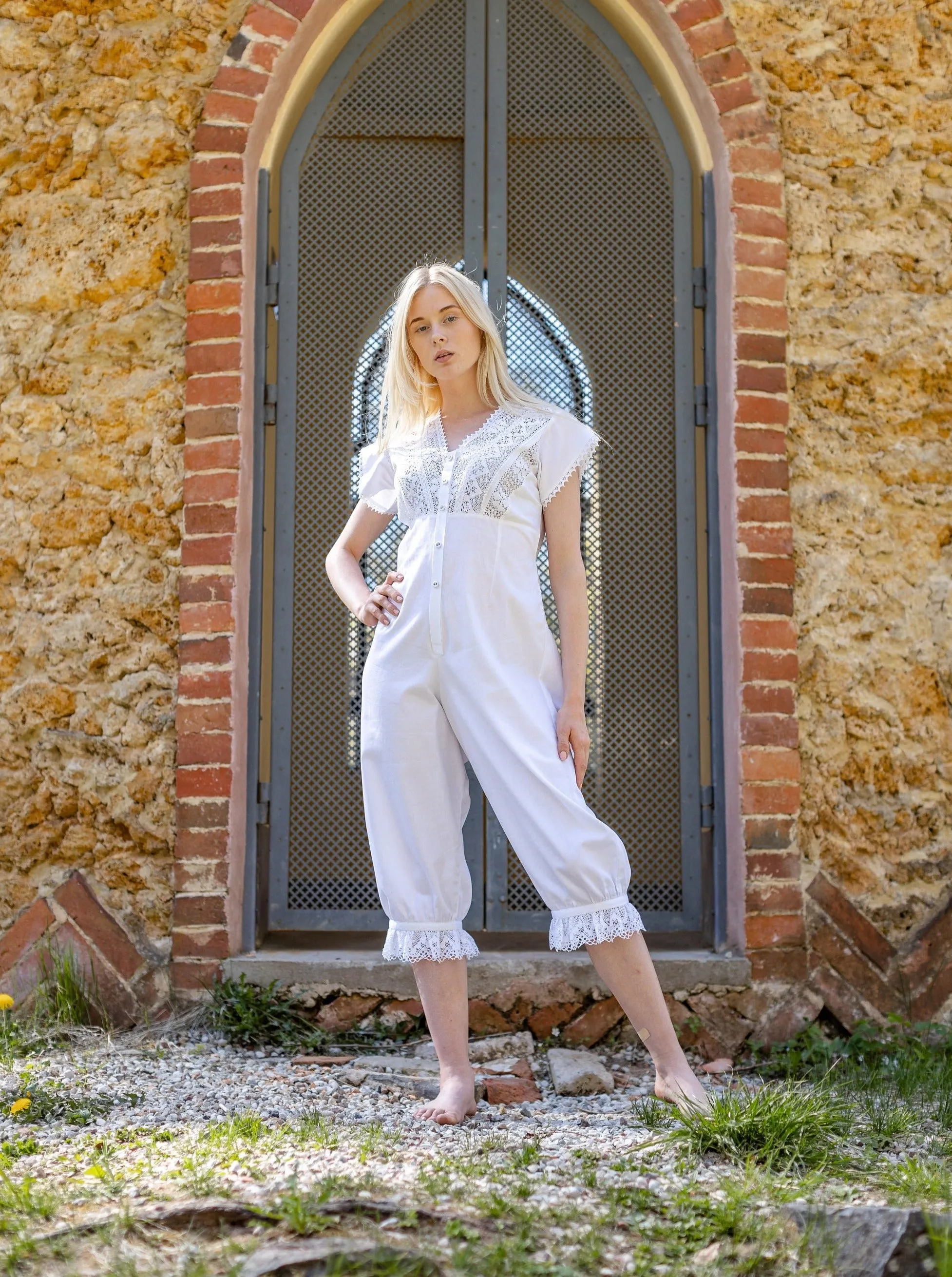 Duchess Morning - Victorian Inspired Onesie in White Cotton