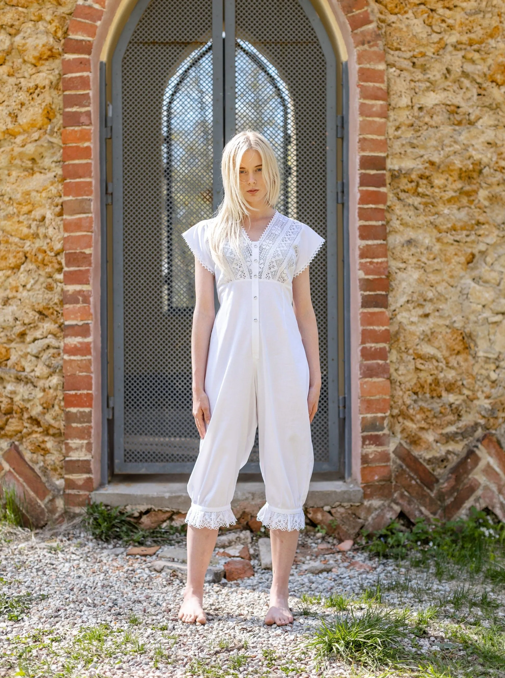 Duchess Morning - Victorian Inspired Onesie in White Cotton